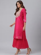 Anni Designer Women'S Cotton Blend Straight Solid Kurta With Palazzo & Dupatta (With Rani)