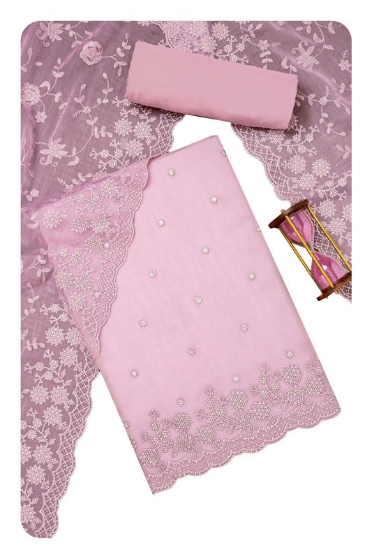 Soch Women Crinkle Chiffon Embroidered Unstitch Dress Material with Beads and Stones