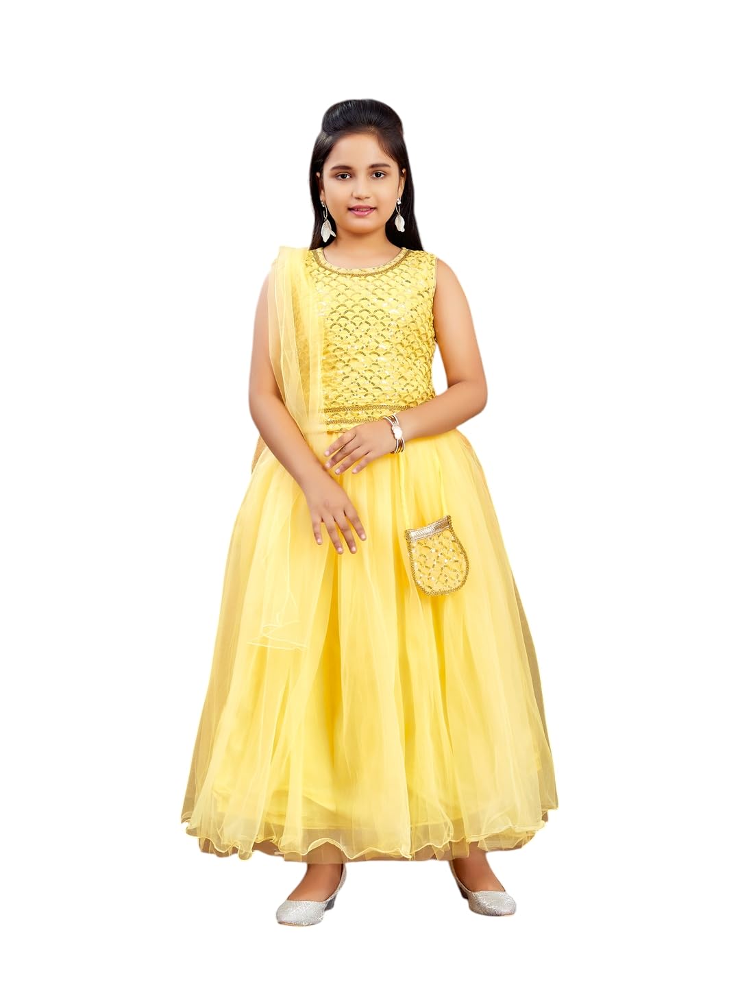 Aarika Girls Polyester Lehenga Choli Set (LCH-18022_Yellow_10-11 Years)