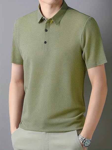 Trillmixa MenS Polyester T Shirt With Textured Pattern Spread Collar Neck Line Half Sleeves Regular Fit And Standard Length Pis