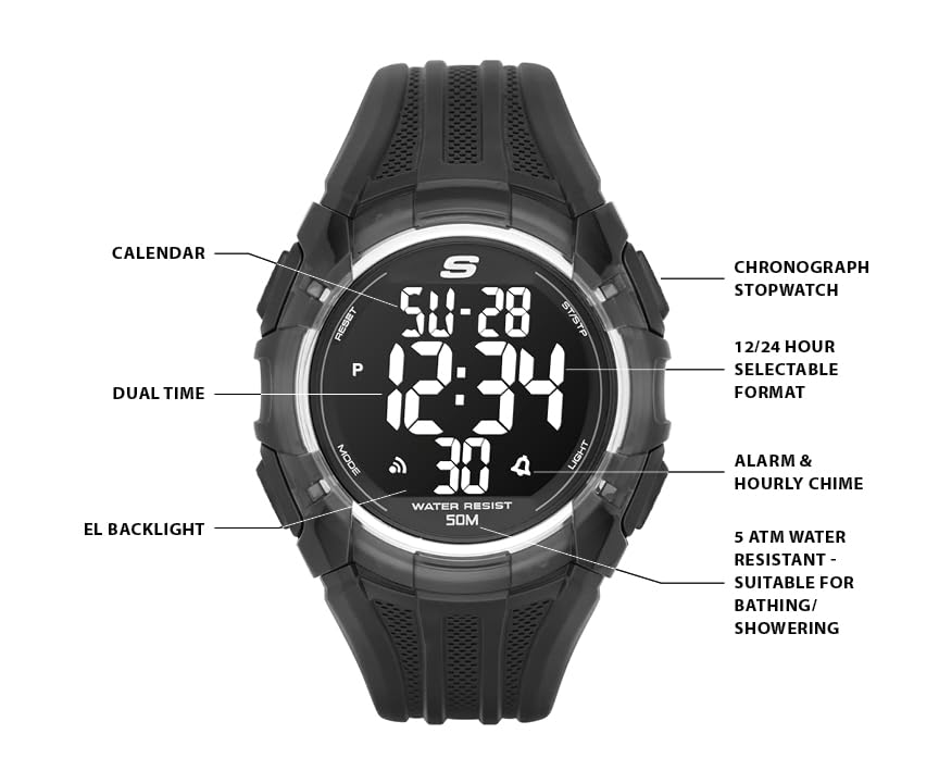 Skechers Men's El Porto Digital Chronograph Watch, Color: Black (Model: SR1008)