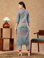 ANNI DESIGNER Womens Cotton Blend Straight Printed Kurta with Pant (Balajyoti Blue-NW_S_Blue_Small)