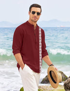 Finivo Fashion MenS Short Kurta With Printed Geometric Side Panel | Cotton Blend Full Sleeve Ethnic Topwear With Mandarin Collar