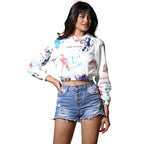 Leriya Fashion Western Tops For Women | Stretchy Lycra Tropical Print Hoodie Neck | Hoodies With Loose Fit Ladies Top | Ideal Fo