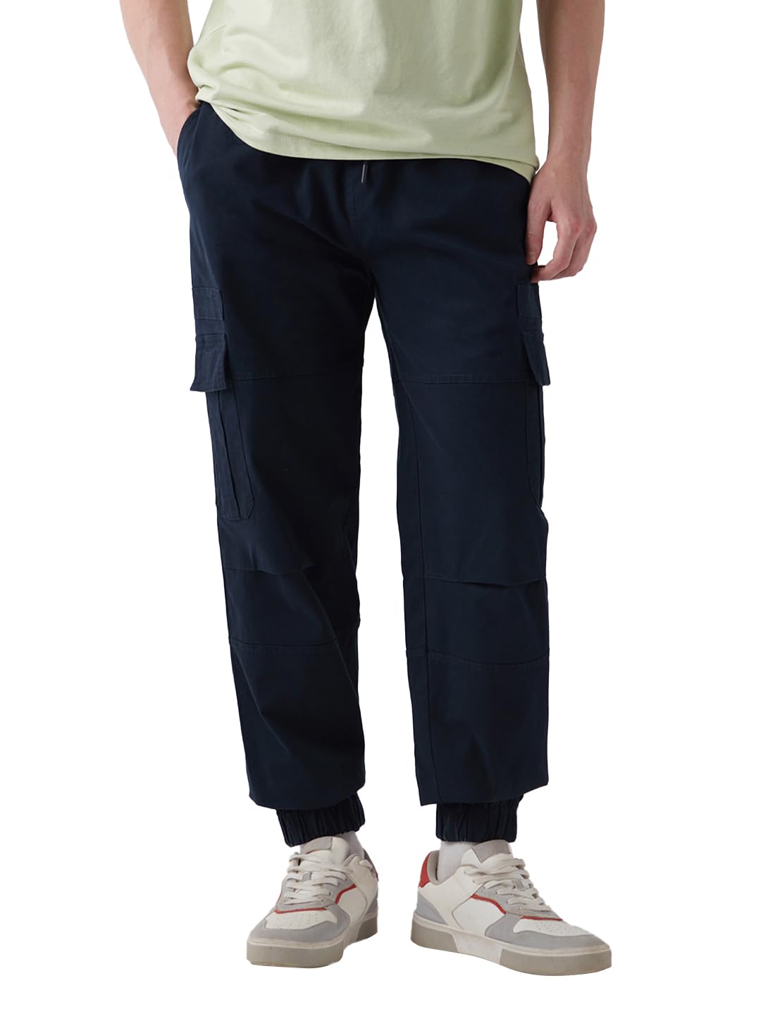 Bewakoof Mens Solid Oversized Fit Cotton Cargo Joggers_648645_Blue_34
