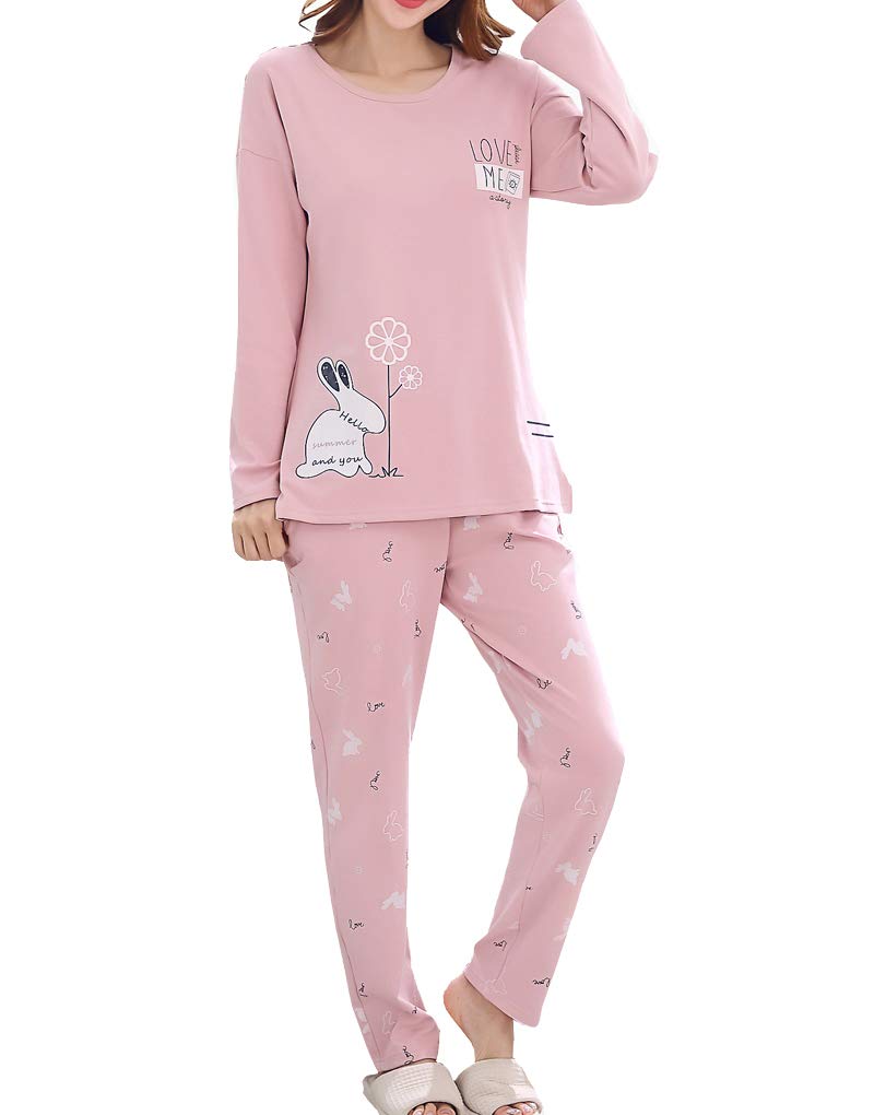 Vopmocld Young Girls Lovely Bunny Pajama Sets Cotton Long Sleeve Pjs Clothes Sleepwear Shirts, Pink, 18