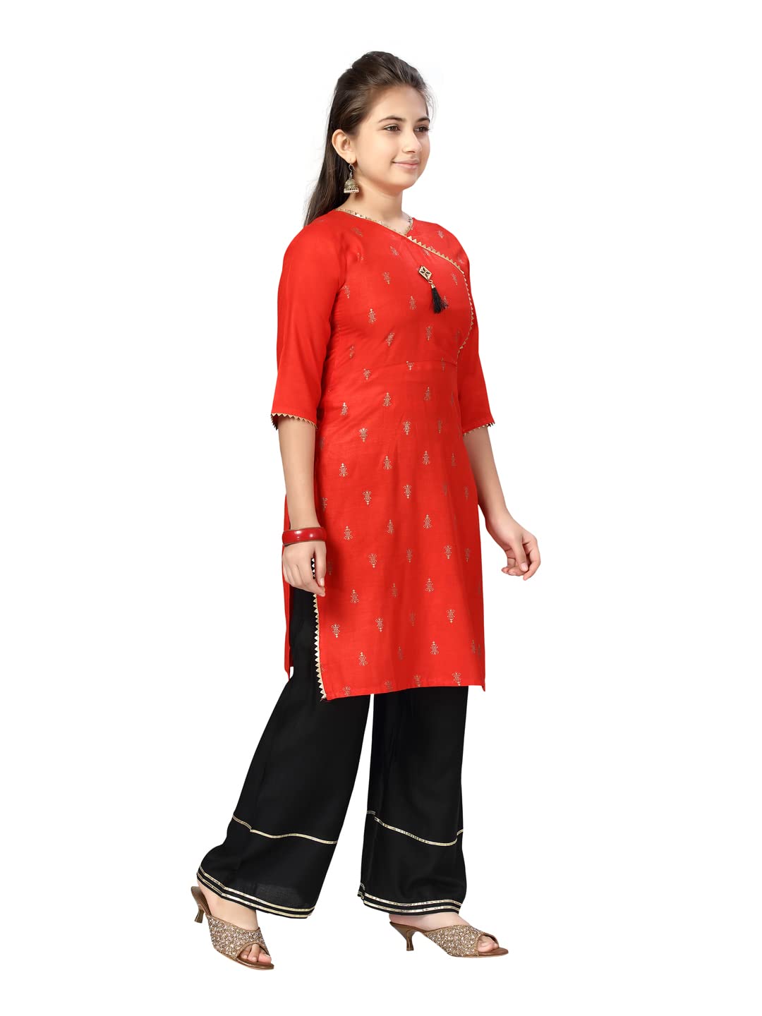 Aarika Girl'S Cotton Regular Fit Regular Tunic Shirt (Kurti-1102_Red_32)