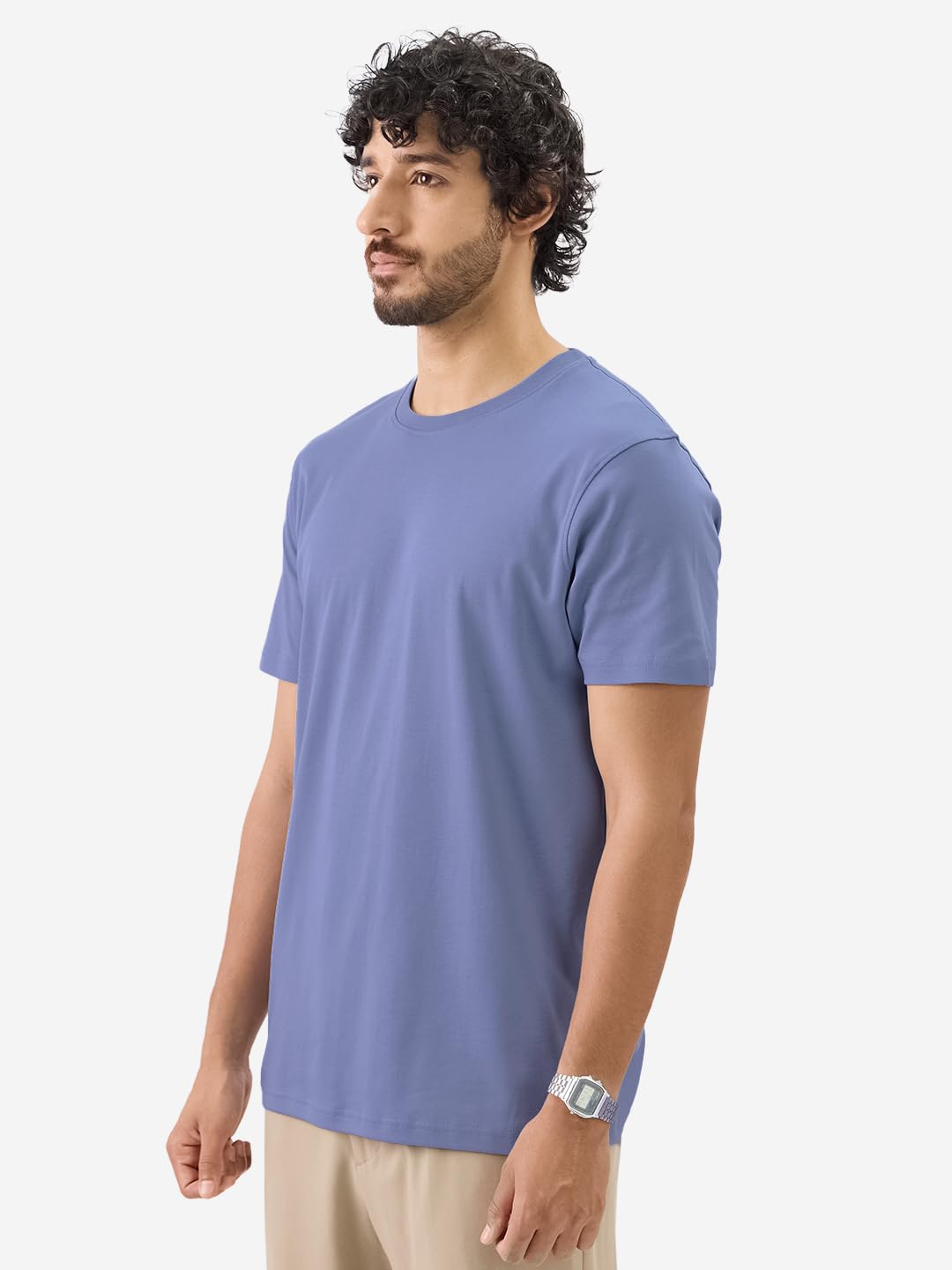 The Souled Store Solid Cotton Soft Blue Men & Boys Short Sleeve Round Neck Solid Regular Fit Supima T-Shirts