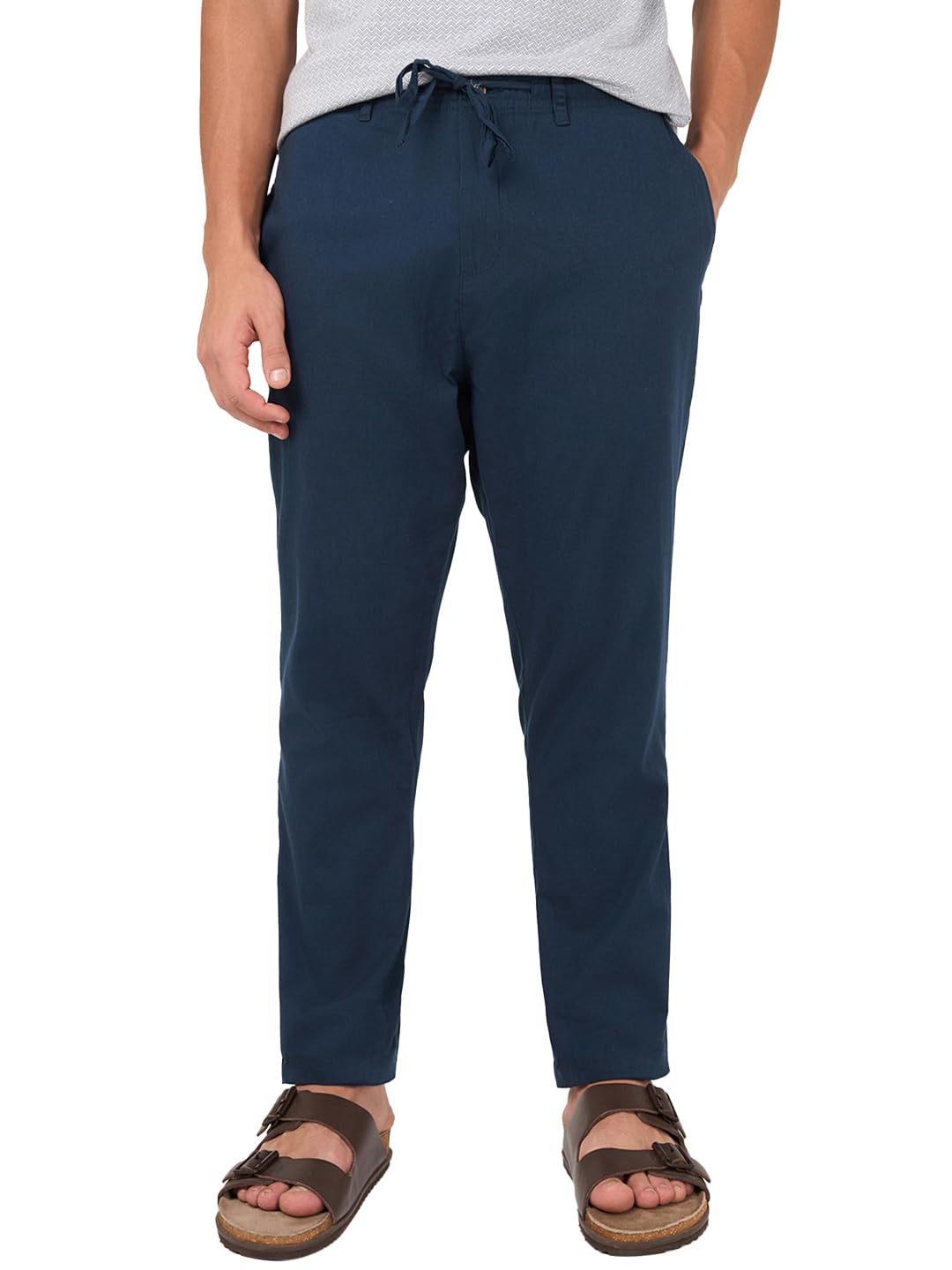 Bewakoof Mens Solid Regular Fit Cotton Pants_677644_Blue_30