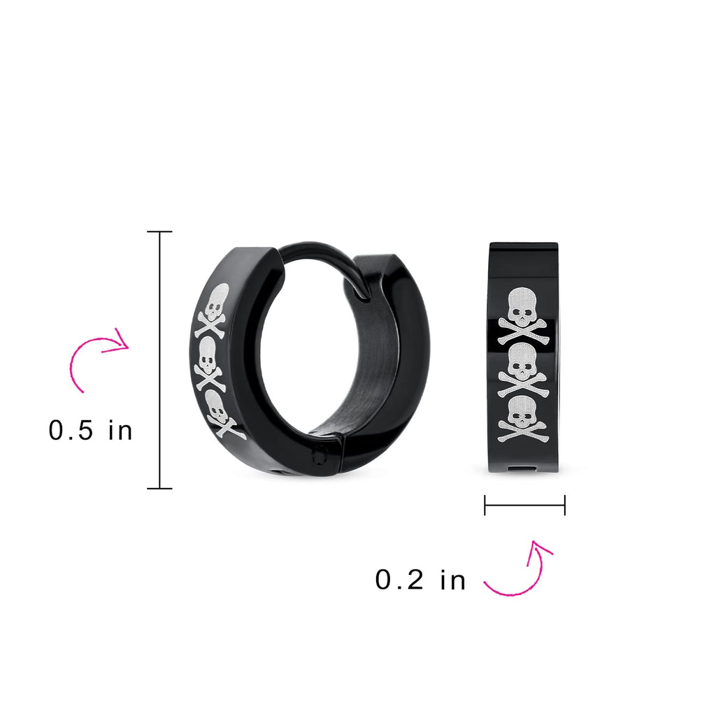 Unisex Biker Jewelry Small Halloween Skull Hoop Kpop Huggie Earrings For Men Women Teen Black IP Stainless Steel