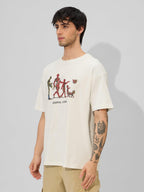 The Souled Store Official Deadpool: Corps Men and Boys Short Sleeves Round Neck White Graphic Printed Cotton Oversized T-Shirts