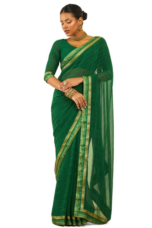 Soch Women Georgette Geometric Print Saree with Woven Borders