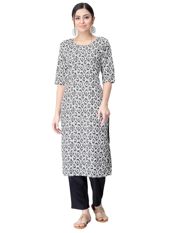 Pinkmint Kurta Set for Women Cotton Printed Straight Kurta with Pant (Pack of 1)