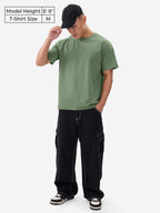 The Souled Store Solids: Mossy Green Men and Boys Short Sleeves Round Neck Regular Fit Cotton Blend T-Shirts