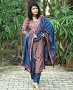 ANNI DESIGNER Women s Printed Rayon Blend Kurta with Pants and Dupatta, Red, XL