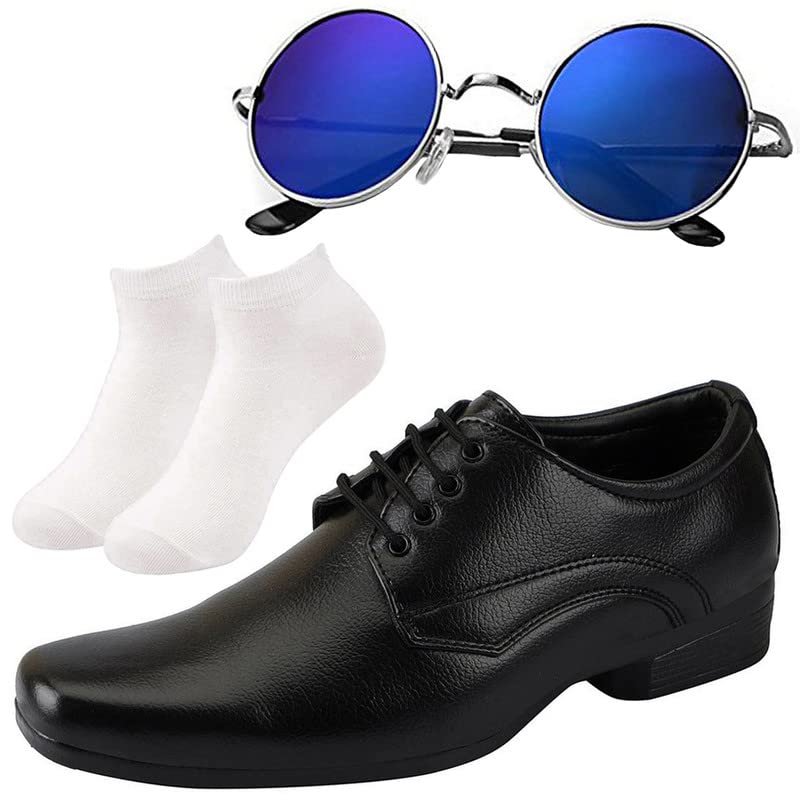 Vitoria l Men Black Lace Formal Shoes with White Socks & Round Blue/8 8