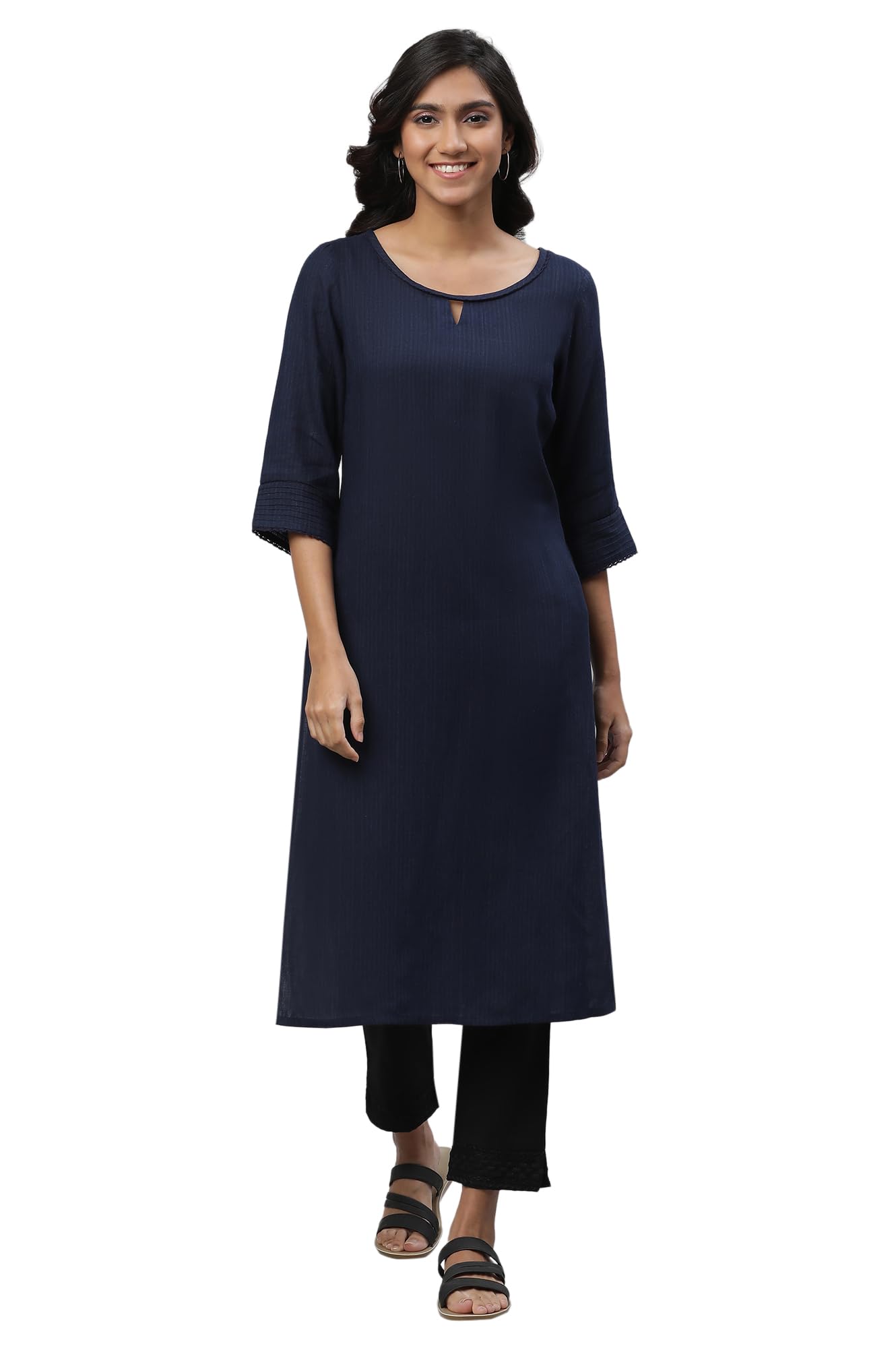 Aurelia WomenS Dark Navy Yarn Dyed Rayon Flax Kurta_23Aua12231-703476_L