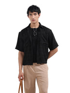 The Indian Garage Co Mens Boxy Textured Cutaway Collar Half Sleeves Resort Shirt