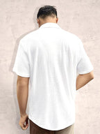 Tee Projekt Mens Popcorn Shirt Texture Pattern Mens Casual Shirt Half Sleeves Goa Beach Summer Shirt White