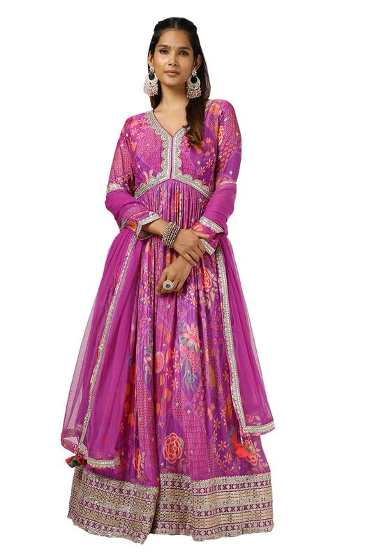 Soch Women Viscose Floral Print Gown with Gotta Patti