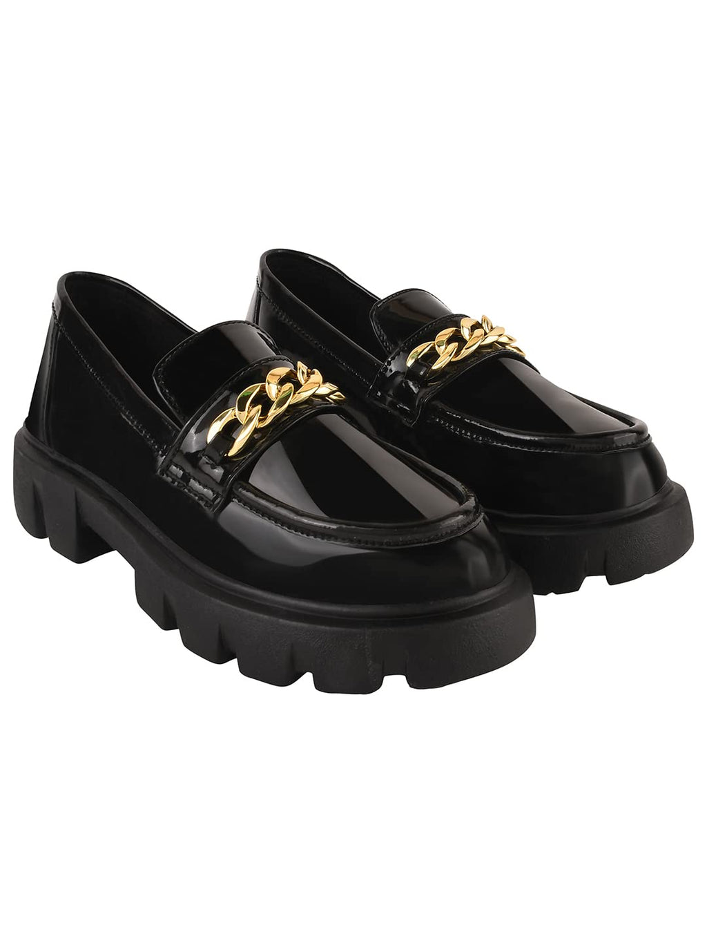 Shoetopia Smart Casual Chain Detailed Black Loafers for Women & Girls /UK7