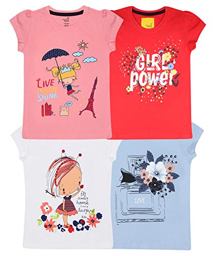 YALZZ Baby Girls Regular Fit T Shirt Pack of 4 (Size 18/24 Months, Multicolour) 18-24
