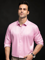 Indoprimo MenS Stylish Solid Satin Casual Shirt For Men Full Sleeve Baby Pink