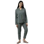 Enamor Essentials Relaxed Fit Cotton Flannel Woven Lazy Full Sleeve Shirt & Mid Rise Pant Set for Womens-EC20 (EC20_Navy Plaid A