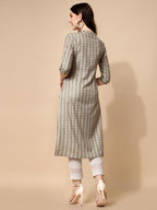 Nainvish Women'S Cotton Blend Straight Mandarin/Chinese Neck Printed Kurta (Sd419_K-S._White Green)