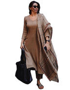 ANNI DESIGNER Women's Rayon Blend Straight Solid Kurta with Pant & Dupatta (Raja Saab Beige_S_Beige_Small)