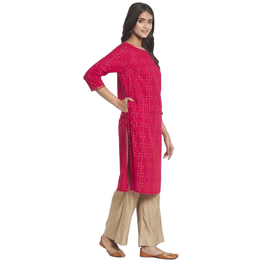 Fabindia Women Cotton Printed Knee Length Kurta Red