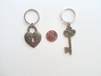 Large Bronze Key and Heart Lock Keychain Set- Youve Got The Key To My Heart; 8 Year Anniversary Gift, Couples Keychain Set