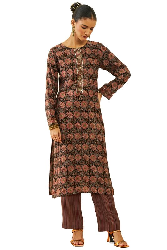 Soch Women Muslin Floral Print Round-Neck Straight Kurta Set