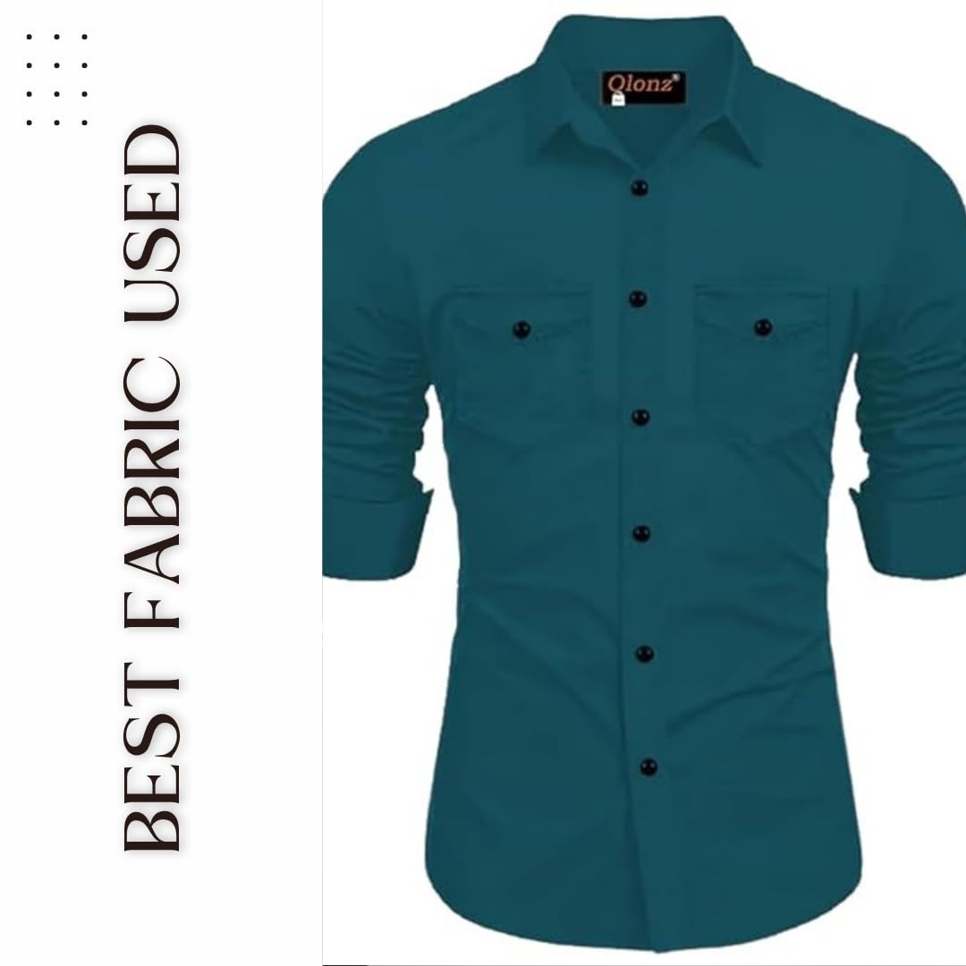 Rebelify MenS Cotton Blend Shirt With Pockets Full Sleeves Collared Neck Solid Pattern Botton Down Closure Relaxed Fit And Stan