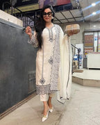 ANNI DESIGNER Womens Rayon Blend Straight Embroidered Kurta with Pant & Dupatta (TRP Off-White-NM_3XL_White_XXX-Large)