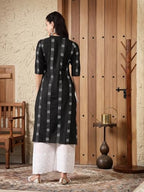Stylum Women'S Self Designed Cotton Blend Straight Kurta (Milto_Black)