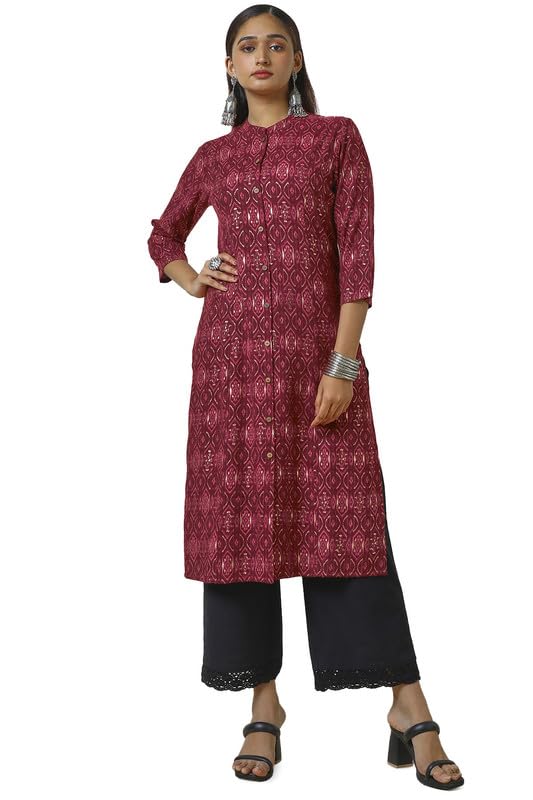 Soch Womens Maroon Rayon Ikkat Print Kurta