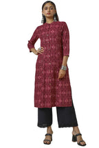 Soch Womens Maroon Rayon Ikkat Print Kurta