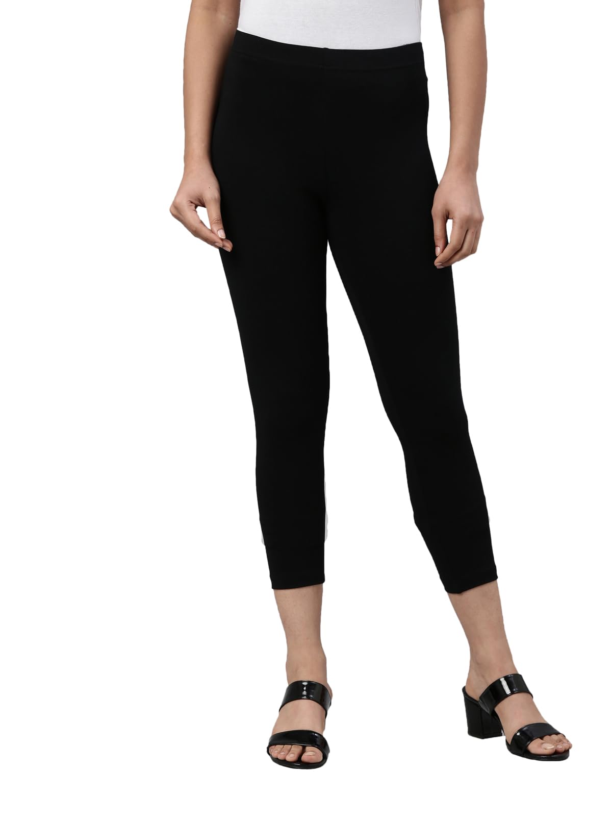 Go Colors Soft Cotton Stretch Cropped Leggings For Women | Breathable, Mid Rise, Black