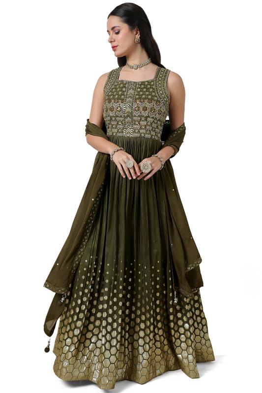 Soch Women Embellished Silk Blend Gown with Mirror Work