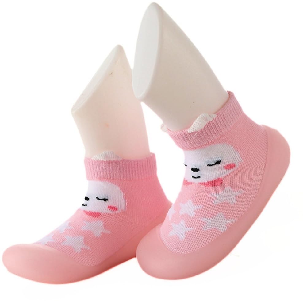 Neska Moda 15 To 18 Months Baby Boys & Girls FeetHugging Design AntiSkid Silicon Sole Rubber Socks Shoes/Booties (Baby Pink)B 15-18