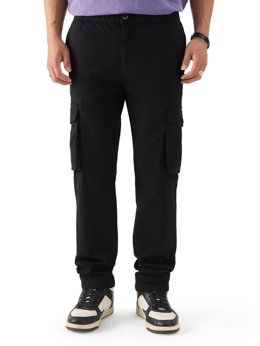 The Souled Store Solids: Onyx Men and Boys Regular Fit Cargo Pants Mens Cargo Pants Trousers for Men Multi-Pocket Work Outdoor 