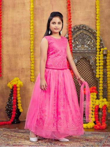 Aarika Girls Ethnic Wear Gajri Colour Thread Embroidery Net Lehenga Choli Set (4-10 Years)