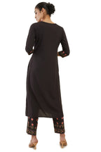 Soch Womens Charcoal Rayon Floral Embroidered Kurta Set