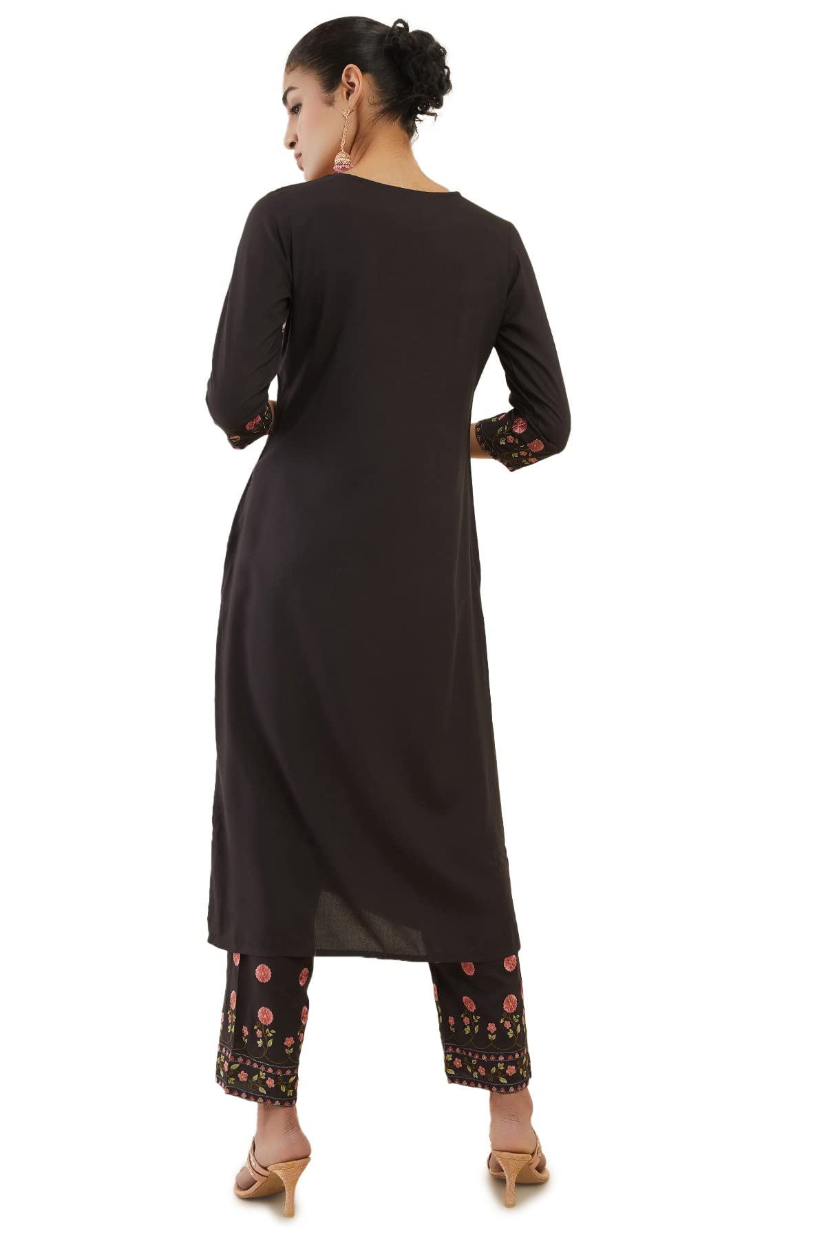 Soch Womens Charcoal Rayon Floral Embroidered Kurta Set