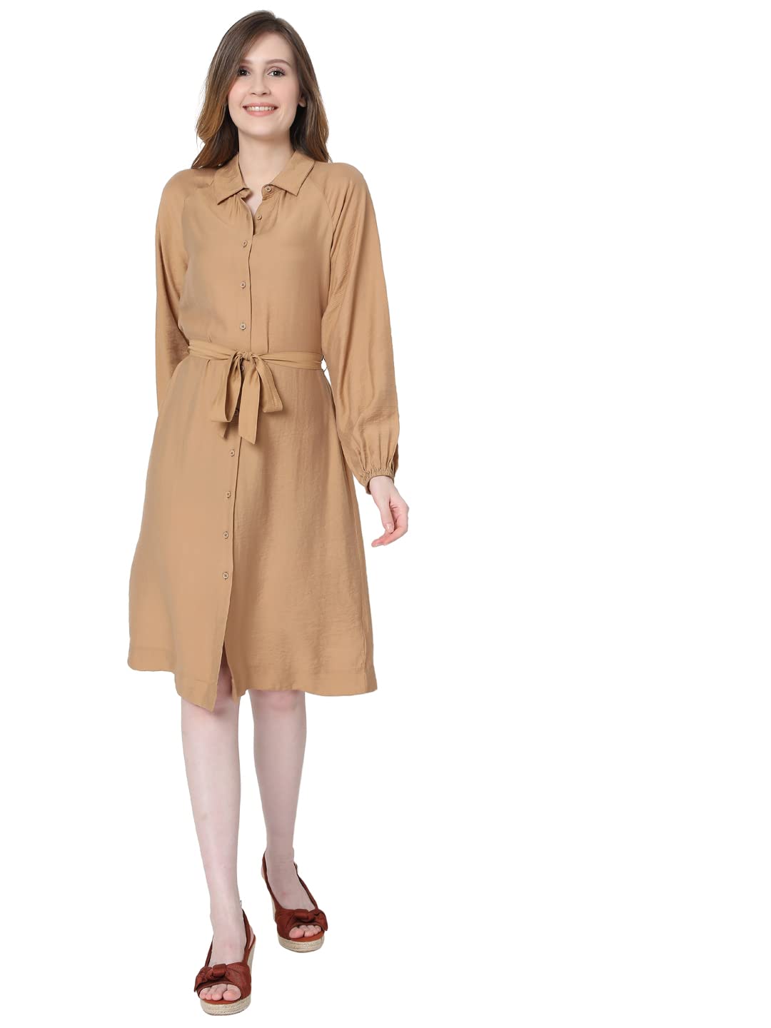 Vero Moda WomenS Rayon Shirt Knee-Length Casual Dress (179077201- Tan_Xs)