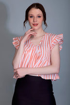 Leriya Fashion WomenS Western Crop Tops | Fancy Stripped With Ruffle Sleeves | Button Down Lightweight Cotton For Girls | Suita