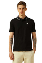 Dennis Lingo Mens Black Poly Cotton Loose Fit Solid Half Sleeve Polo T-Shirt