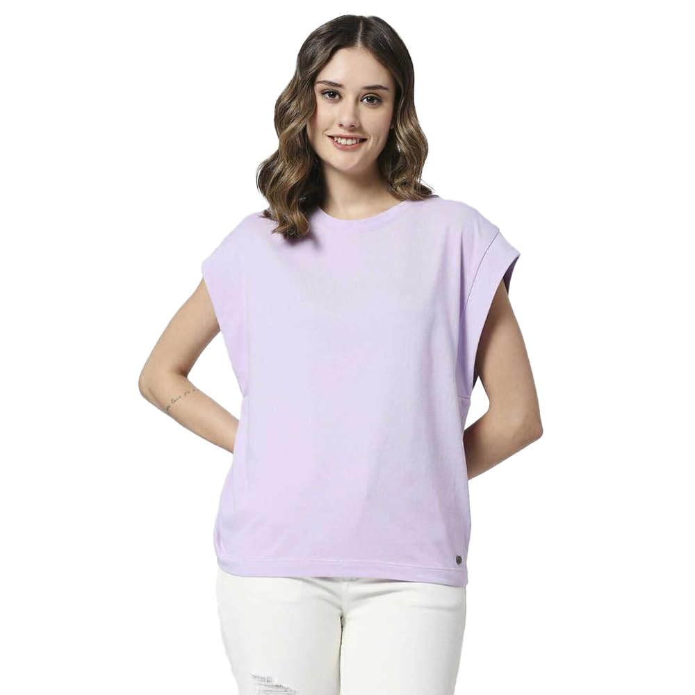 Pepe Jeans Solid Round Neck Cotton WomenS T-Shirt (Purple,Small)