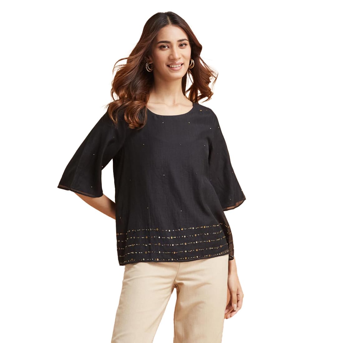 Fabindia Black Cotton Silk Woven Top